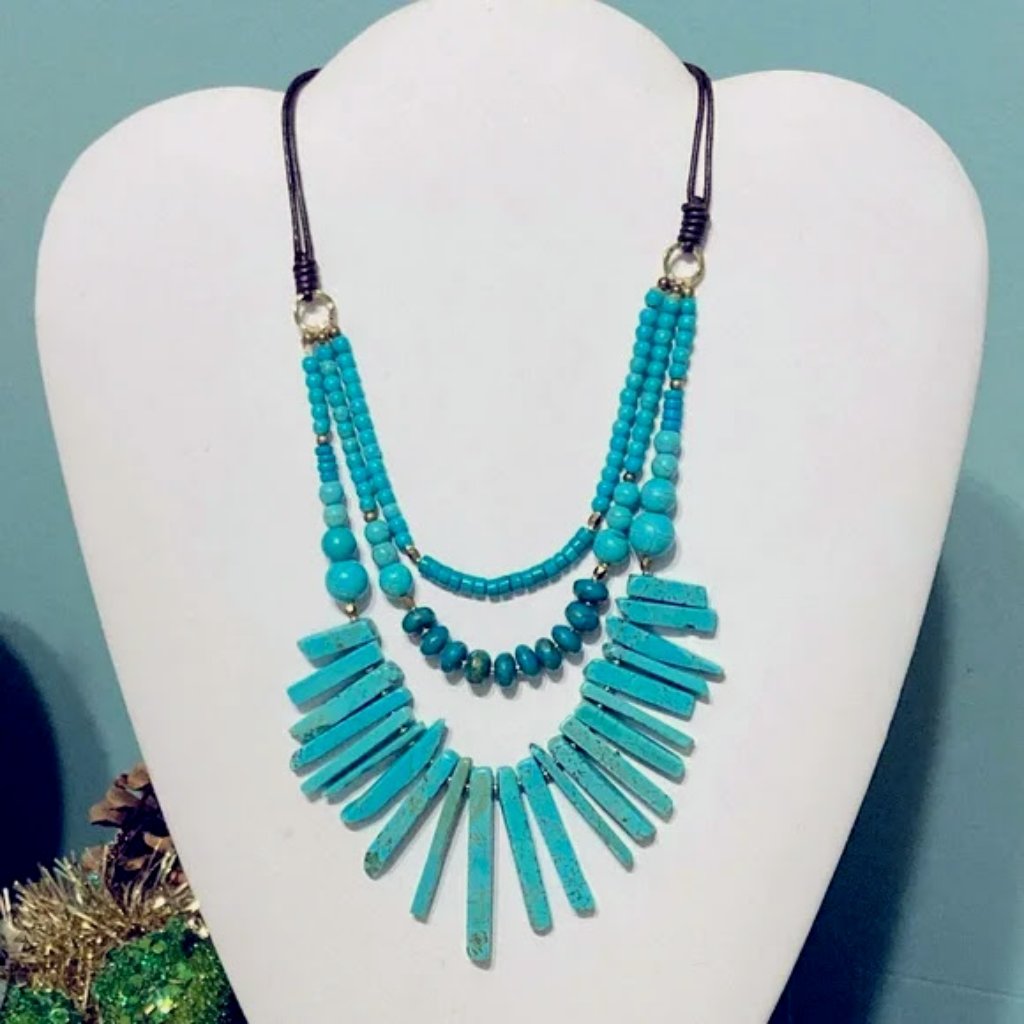 J. Jill Island Breeze Tiered Fringe Turquoise-Colored Stone Necklace 30